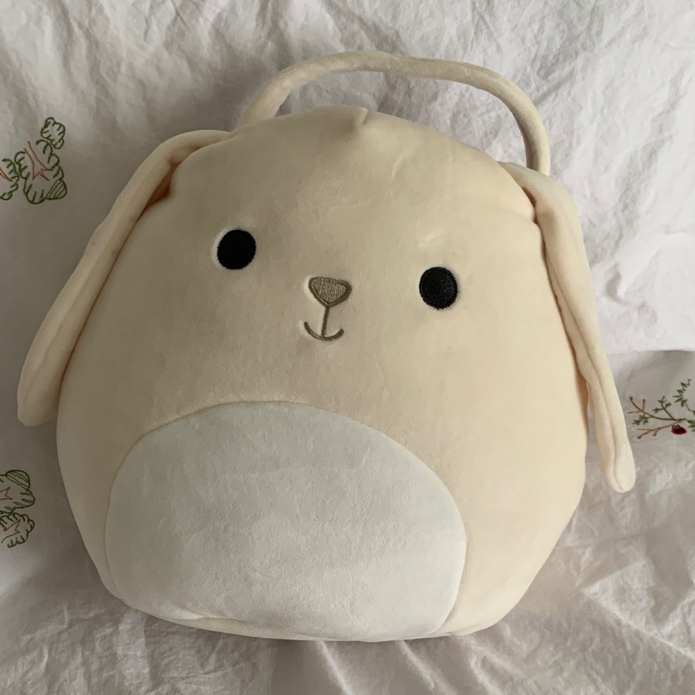 Squishmallows Cream Plush bunny Bag /purse with Colorful Embroidered Logo